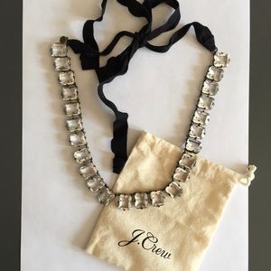 J.Crew Crystal & Black Grosgrain Necklace